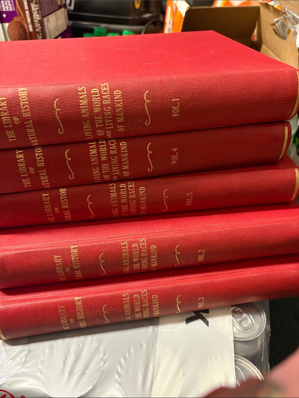 The Library of Natural History Volume 1-5 Red Vintage Hardcover Book Set